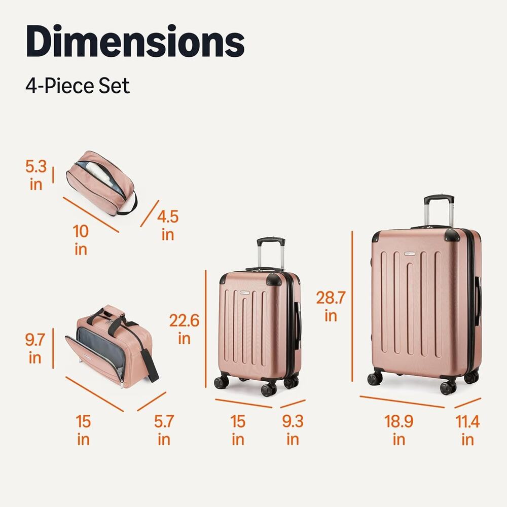 Amazon Basics 4-Piece Luggage Set, Two Hardside Suitcases, 28-22-15-10 Rose Gold - Picture 2 of 7